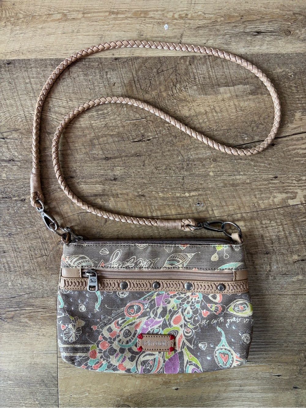 Sakroots Campus Peace Love Song Sequin Crossbody Purse Bag